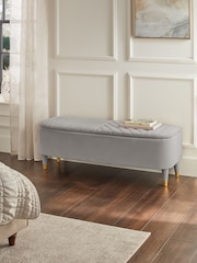 Soft Velvet Mid Grey Valencia Upholstered Storage Ottoman - Image 1 of 7