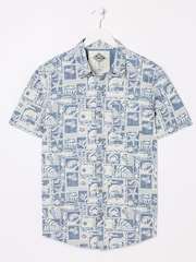 FatFace Blue Short Sleeve Tile Print Shirt - Image 4 of 4