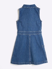 River Island Blue Girls 100% Cotton Denim Pinafore Dress - Image 3 of 5