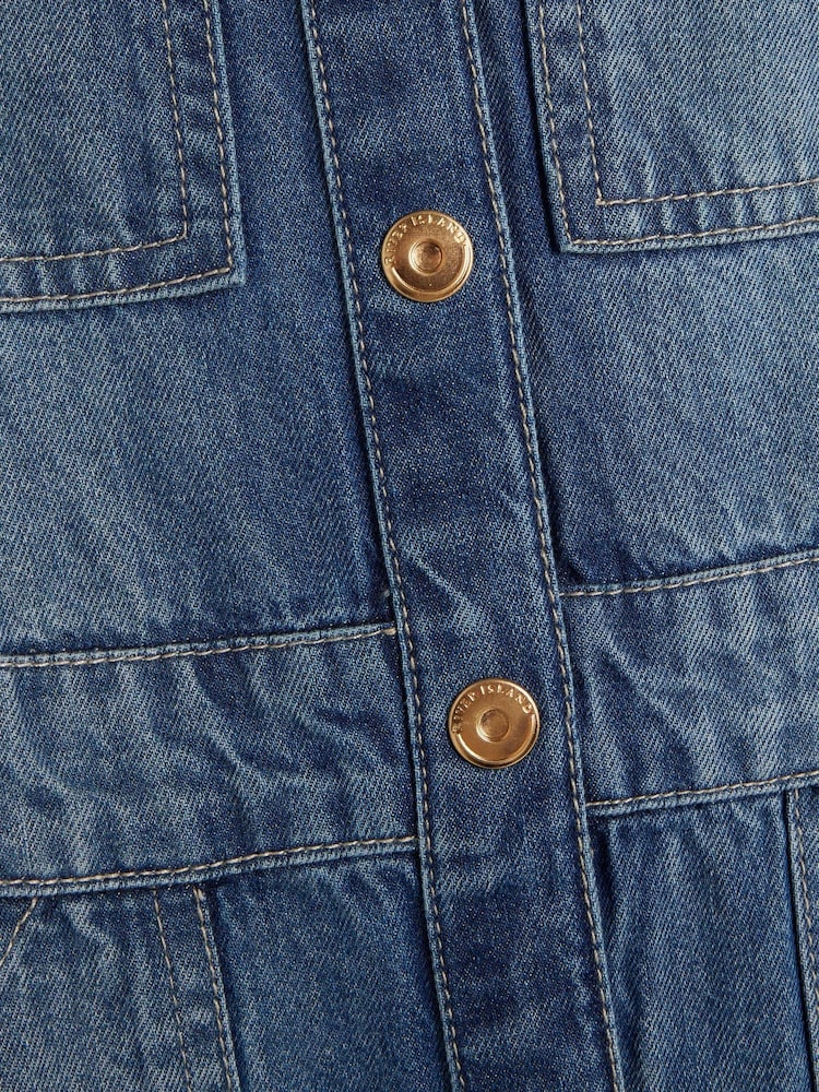 River Island Blue Girls 100% Cotton Denim Pinafore Dress - Image 5 of 5 River Island Blue Girls 100% Cotton Denim Pinafore Dress - Image 5 of 5