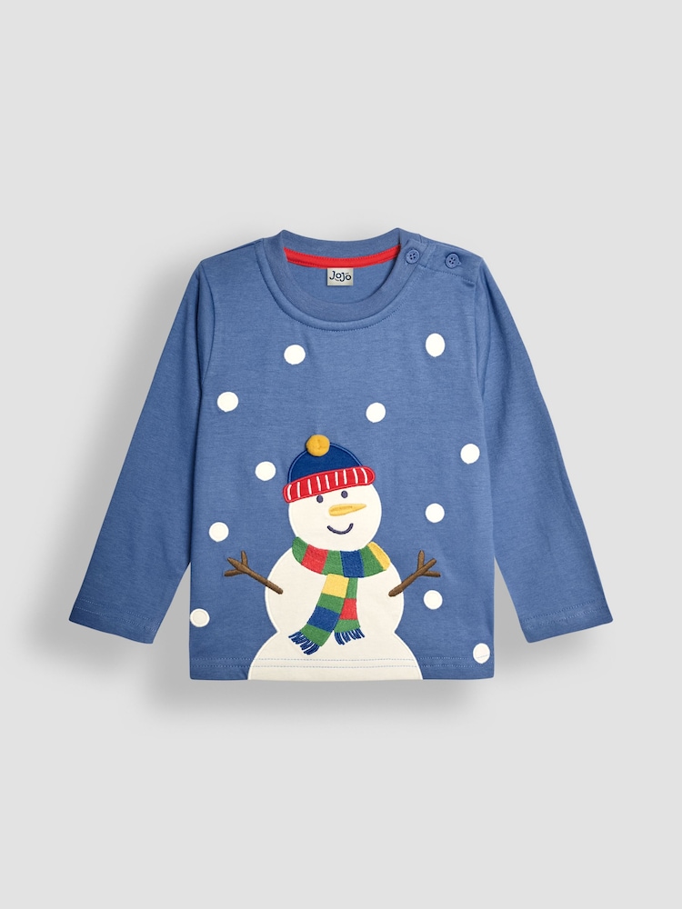 JoJo Maman Bébé Blue Snowman Top - Image 1 of 5