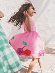 Boden Pink 100% Cotton Jersey Tulle Cherry Applique Dress - Image 1 of 4