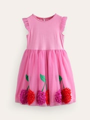 Boden Pink 100% Cotton Jersey Tulle Cherry Applique Dress - Image 2 of 4