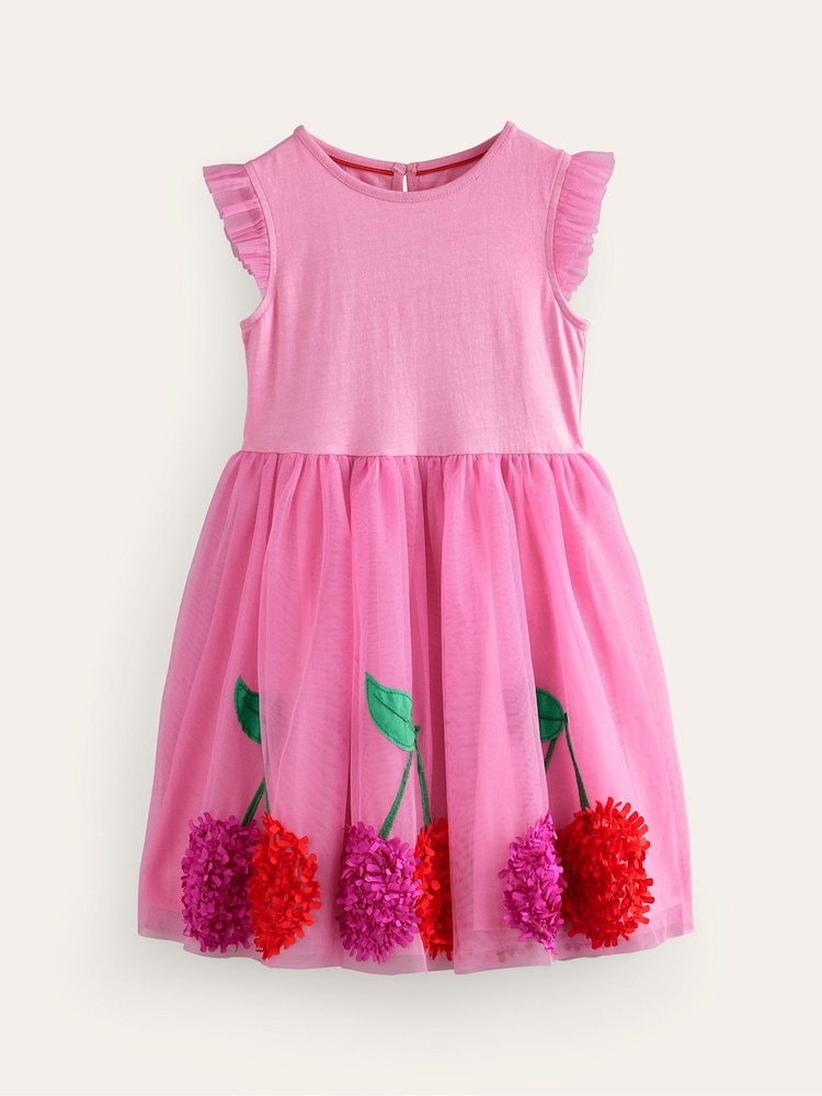 Boden Pink 100% Cotton Jersey Tulle Cherry Applique Dress - Image 2 of 4