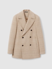 Reiss Oatmeal Check Bergamo Wool Blend Double Breasted Peacoat - Image 2 of 6
