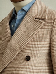 Reiss Oatmeal Check Bergamo Wool Blend Double Breasted Peacoat - Image 3 of 6