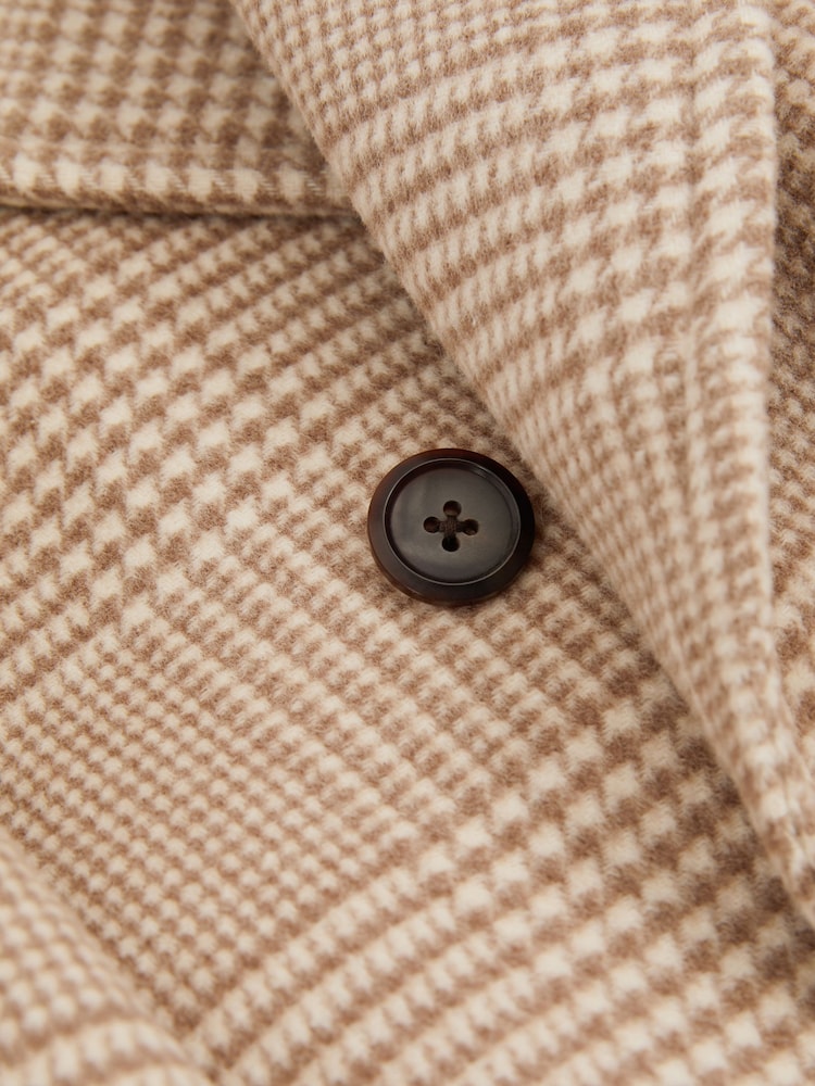 Reiss Oatmeal Check Bergamo Wool Blend Double Breasted Peacoat - Image 6 of 6