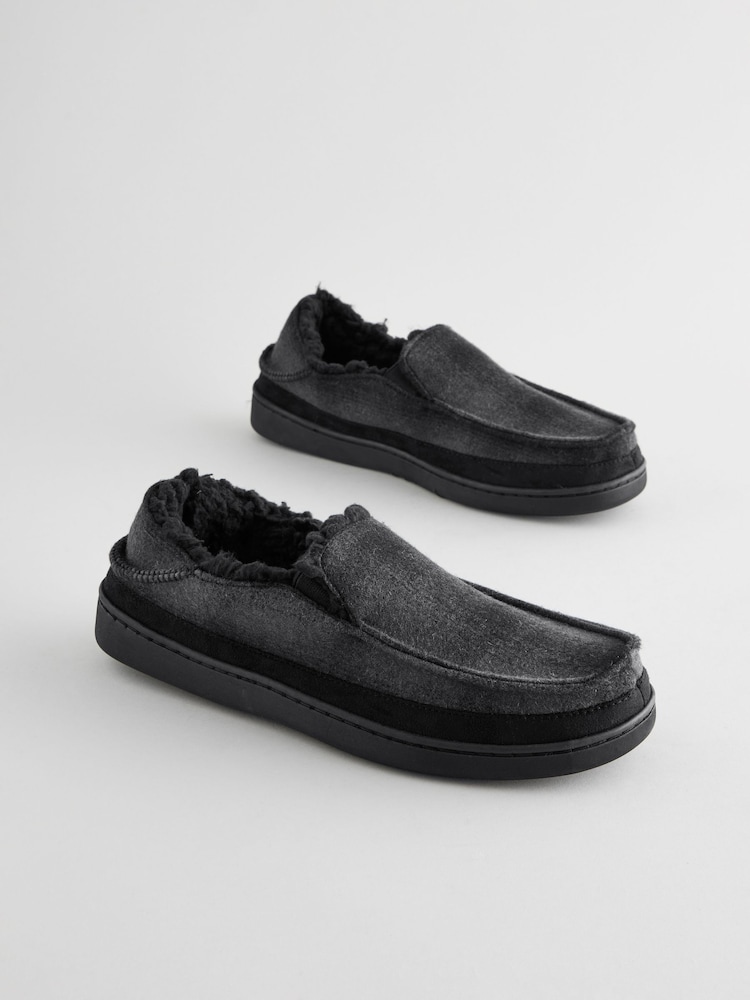 Schwarz - Slipper mit Karomuster - Bild 2 von 5 Schwarz - Slipper mit Karomuster - Bild 2 von 5