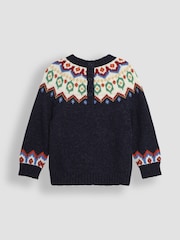 JoJo Maman Bébé Navy Reindeer Christmas Reindeer Jumper - Image 2 of 3
