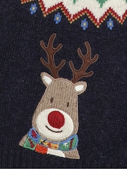 JoJo Maman Bébé Navy Reindeer Christmas Reindeer Jumper - Image 3 of 3