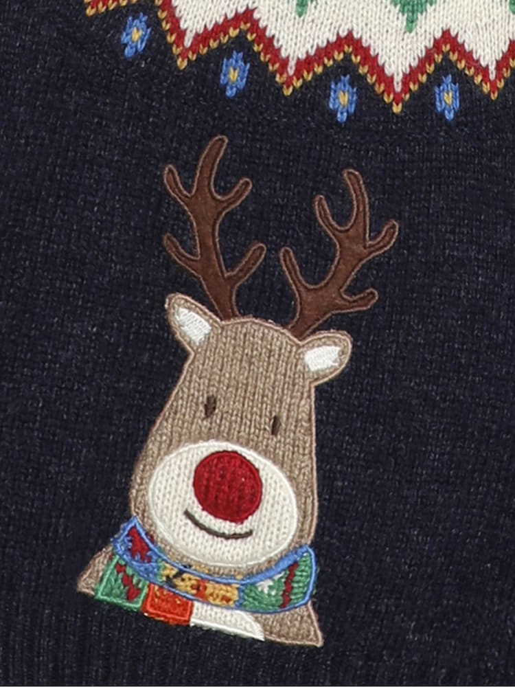 JoJo Maman Bébé Navy Reindeer Christmas Reindeer Jumper - Image 3 of 3
