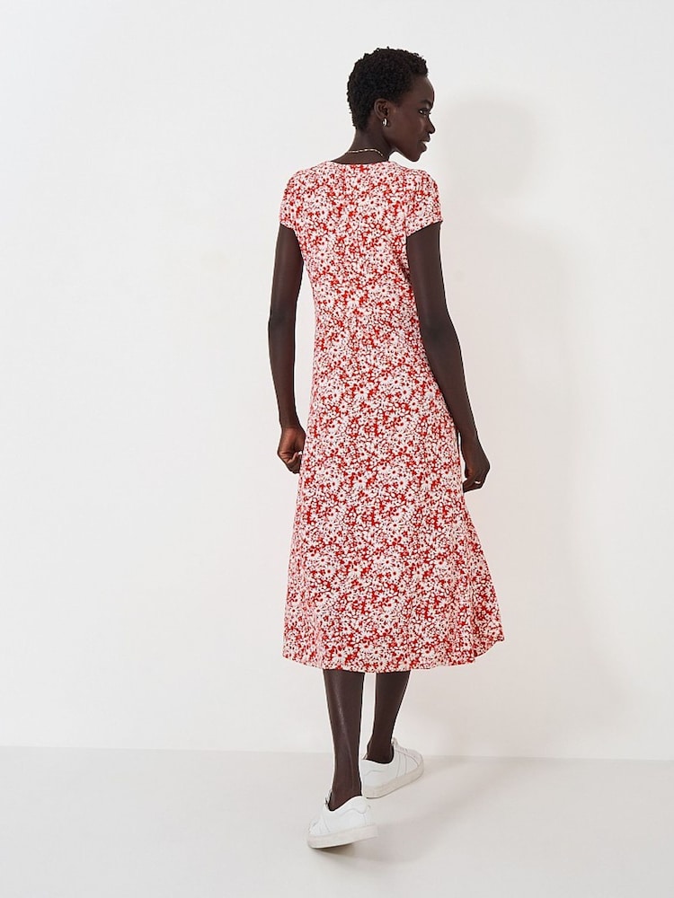 Crew Clothing Red Floral Short Sleeve Midi Dress - Image 1 of 4