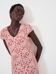 Crew Clothing Red Floral Short Sleeve Midi Dress - Image 2 of 4