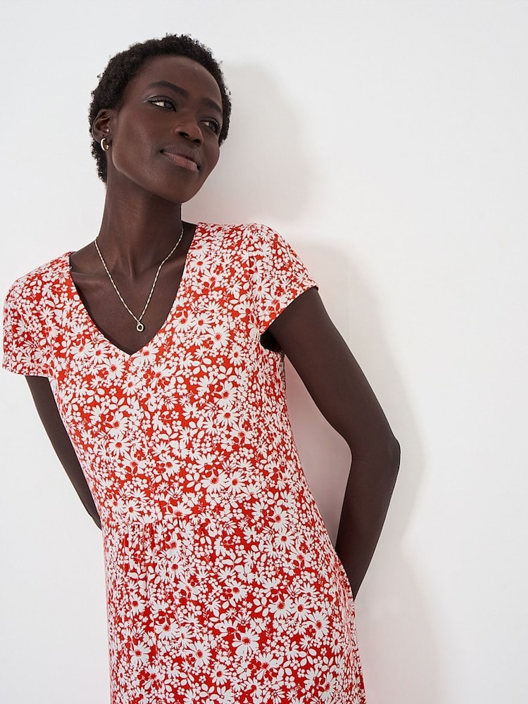 Crew Clothing Red Floral Short Sleeve Midi Dress - Image 2 of 4