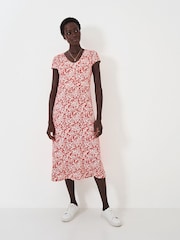 Crew Clothing Red Floral Short Sleeve Midi Dress - Image 3 of 4