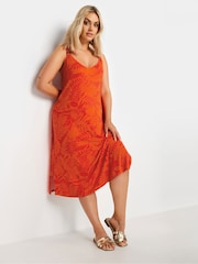 Yours Curve Orange Shirred Strappy Throw On Beach Dress - Image 2 of 7