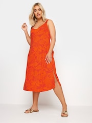 Yours Curve Orange Shirred Strappy Throw On Beach Dress - Image 3 of 7