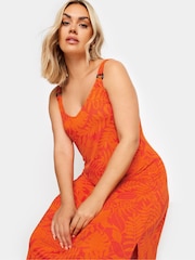 Yours Curve Orange Shirred Strappy Throw On Beach Dress - Image 5 of 7
