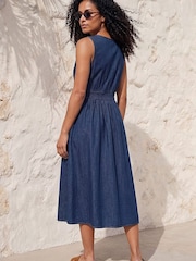 Roman Blue Cotton Button Detail Midi Dress - Image 2 of 4