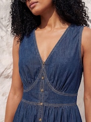 Roman Blue Cotton Button Detail Midi Dress - Image 4 of 4