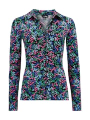 Pour Moi Blue Bailey Slinky Jersey Shirt - Image 3 of 4