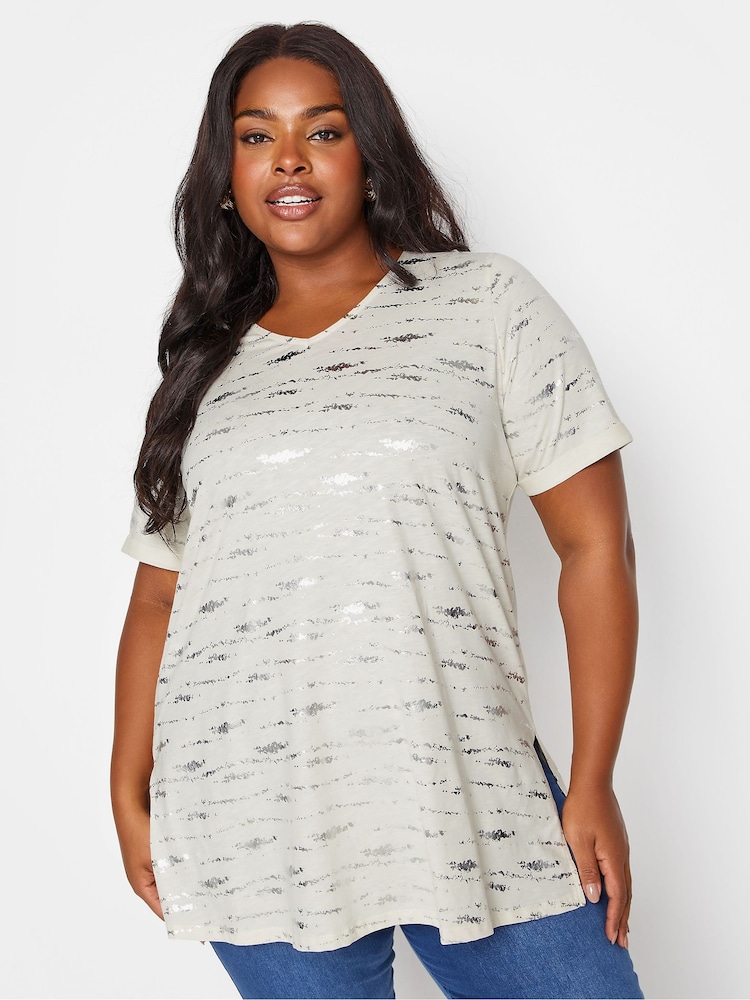 Yours Curve White 100% Cotton Foil Print Top - Image 1 of 5 Yours Curve White 100% Cotton Foil Print Top - Image 1 of 5