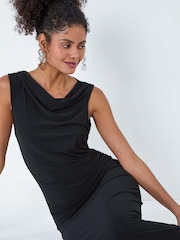 Dusk Black Ruched Cowl Neck Stretch Midi Dress - Image 1 of 5