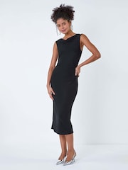 Dusk Black Ruched Cowl Neck Stretch Midi Dress - Image 2 of 5