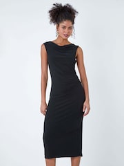 Dusk Black Ruched Cowl Neck Stretch Midi Dress - Image 4 of 5