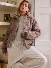 Mink Brown Borg Full Zip Jacket - Image 1 of 10
