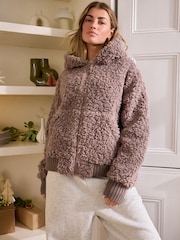 Mink Brown Borg Full Zip Jacket - Image 2 of 10