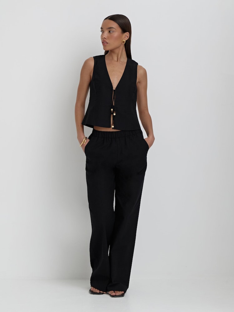 4th & Reckless Black Zella Tie Front Waistcoat - Image 1 of 4