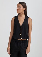 4th & Reckless Black Zella Tie Front Waistcoat - Image 3 of 4