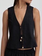 4th & Reckless Black Zella Tie Front Waistcoat - Image 4 of 4