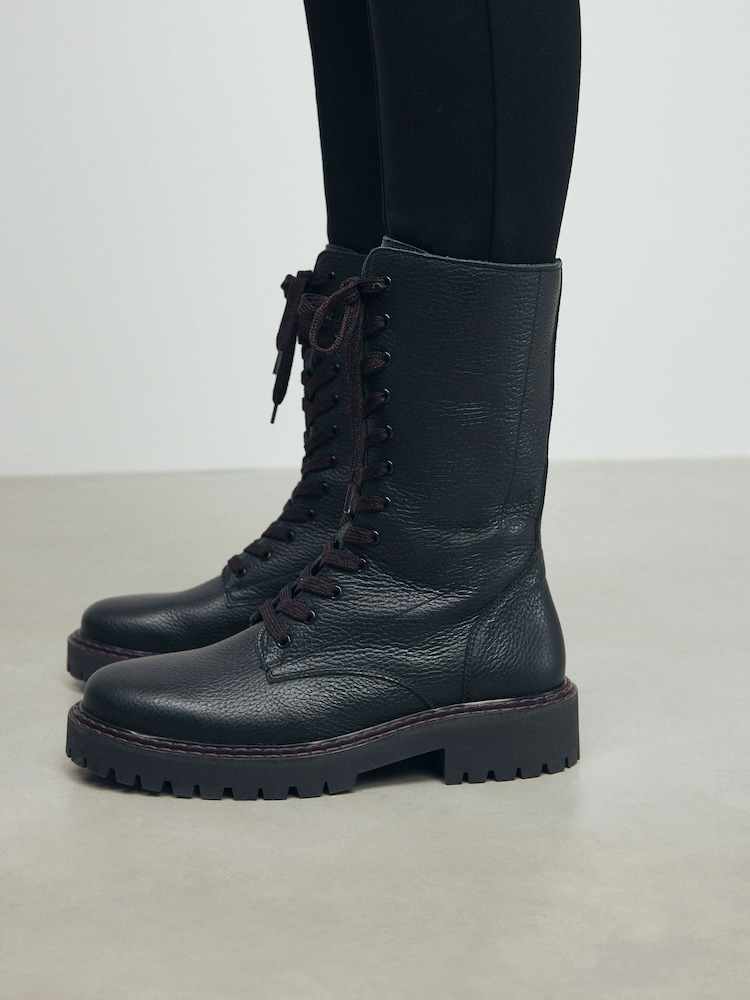 Czarna skóra - Premium Chunky Lace-Up Ankle Boots - Image 1 of 11