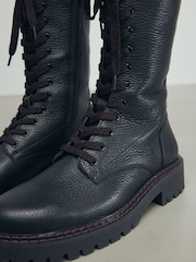 Czarna skóra - Premium Chunky Lace-Up Ankle Boots - Image 2 of 11