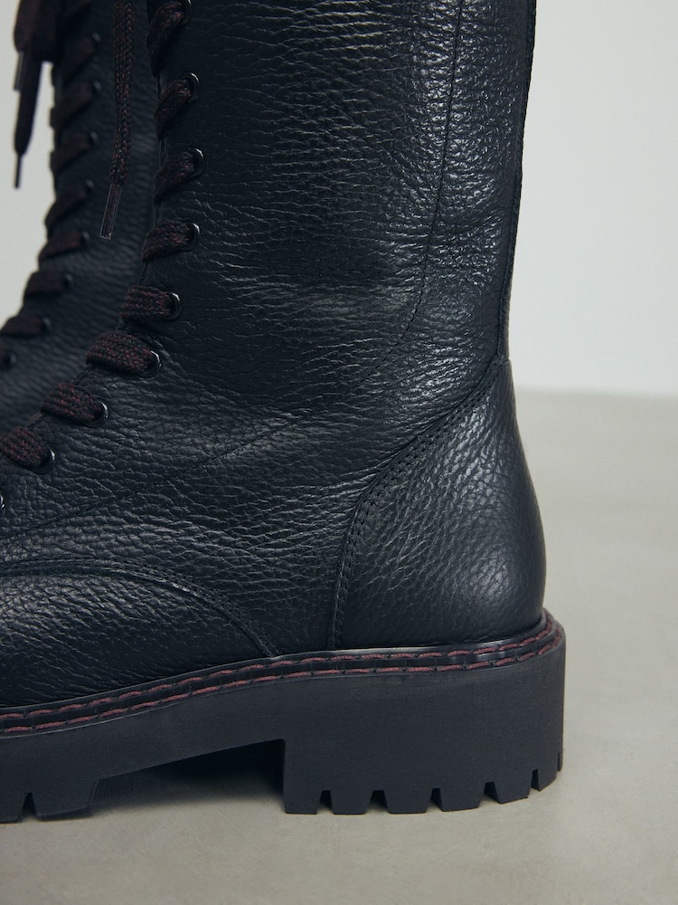 Czarna skóra - Premium Chunky Lace-Up Ankle Boots - Image 3 of 11