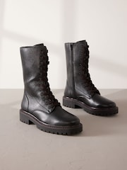 Czarna skóra - Premium Chunky Lace-Up Ankle Boots - Image 4 of 11