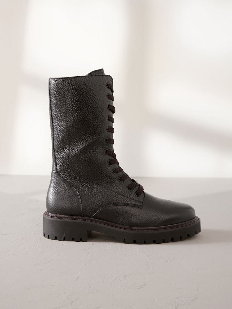 Czarna skóra - Premium Chunky Lace-Up Ankle Boots - Image 5 of 11