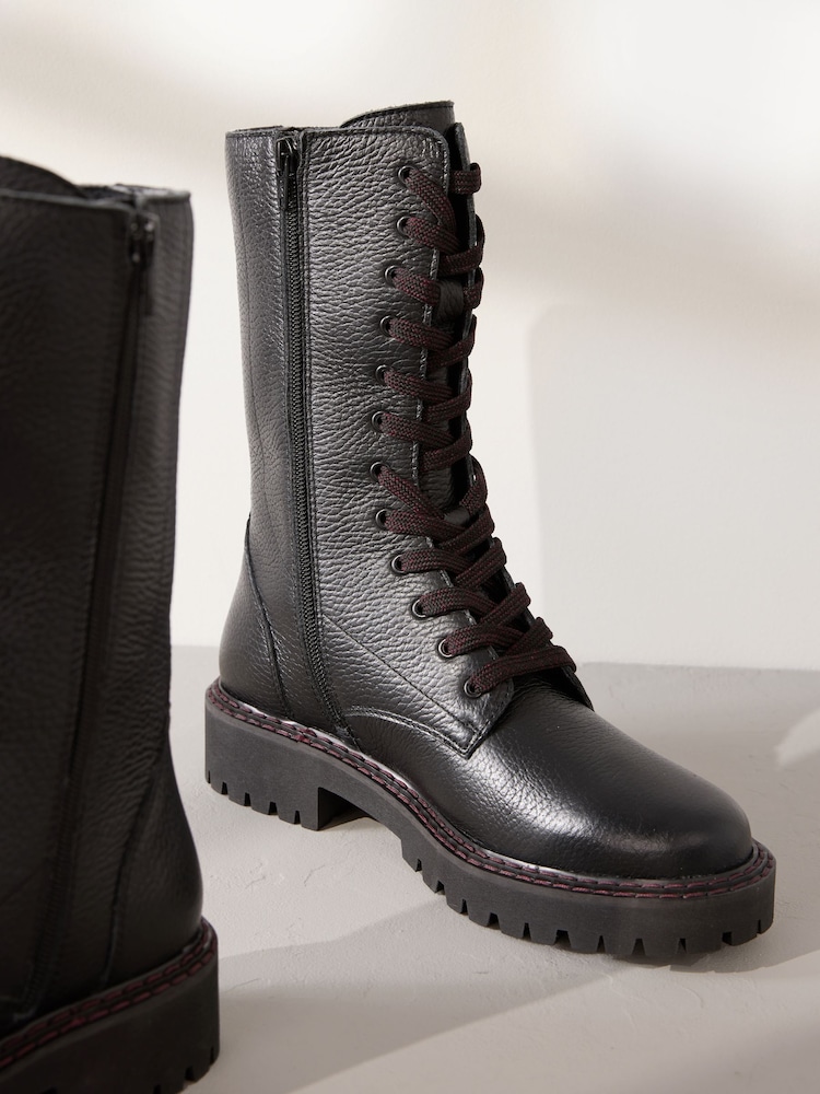 Czarna skóra - Premium Chunky Lace-Up Ankle Boots - Image 6 of 11