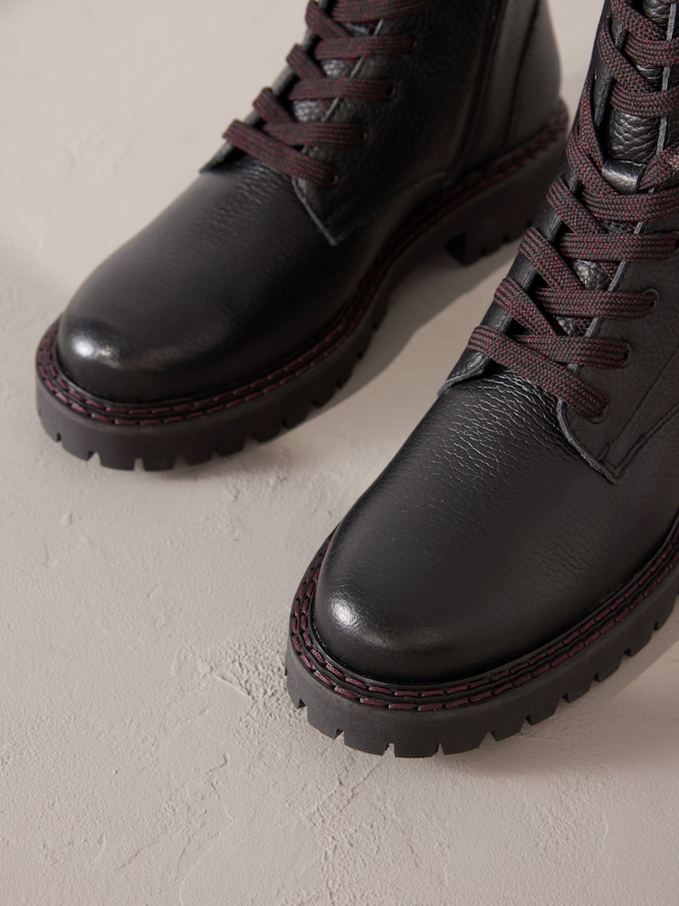 Czarna skóra - Premium Chunky Lace-Up Ankle Boots - Image 7 of 11