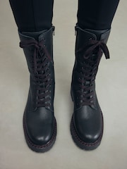 Czarna skóra - Premium Chunky Lace-Up Ankle Boots - Image 8 of 11