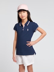 Azul - U.S. Polo Assn. Polo de algodón 100% con mangas casquillo para niña - Imagen 1 de 4