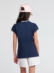 Azul - U.S. Polo Assn. Polo de algodón 100% con mangas casquillo para niña - Imagen 3 de 4