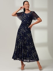 Jolie Moi Blue Elvira Print Mesh Maxi Dress - Image 1 of 6