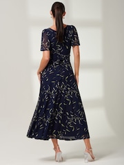 Jolie Moi Blue Elvira Print Mesh Maxi Dress - Image 2 of 6
