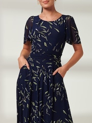 Jolie Moi Blue Elvira Print Mesh Maxi Dress - Image 3 of 6
