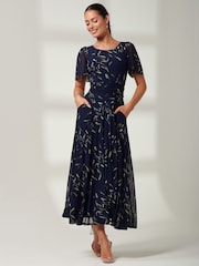Jolie Moi Blue Elvira Print Mesh Maxi Dress - Image 4 of 6