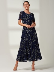Jolie Moi Blue Elvira Print Mesh Maxi Dress - Image 6 of 6