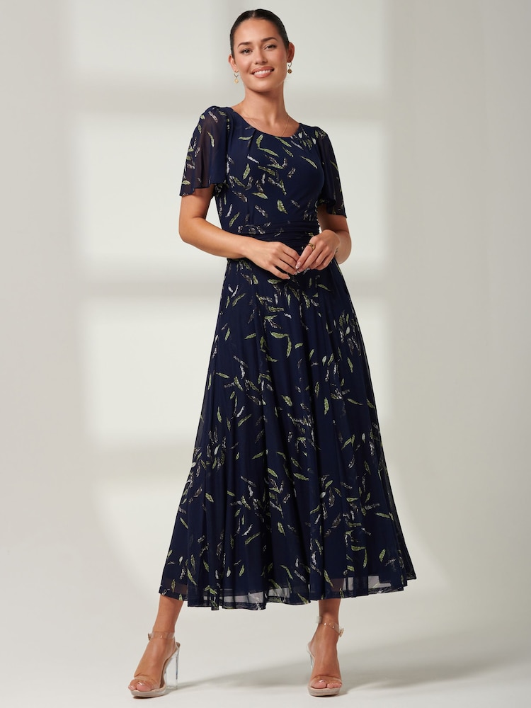 Jolie Moi Blue Elvira Print Mesh Maxi Dress - Image 6 of 6
